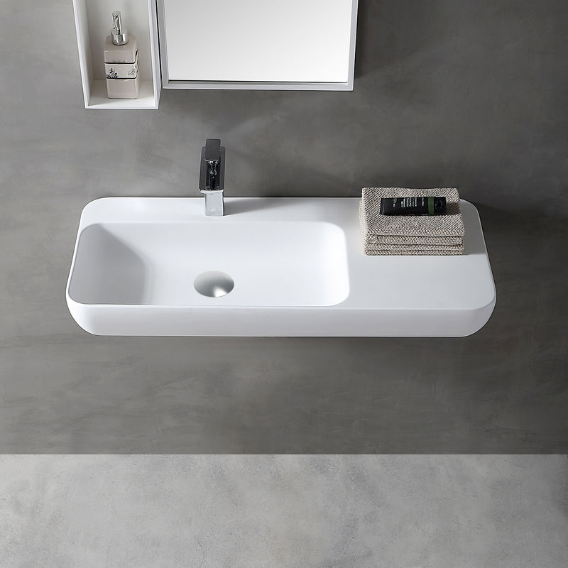 Lavabo suspendido o en encimera TWG202 en Solid Stone - blanco mate - 90x40x12 cm