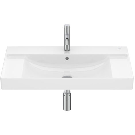 Lavabo mural Ona en Fineceramic centré avec jeu de fixations, 800x460 mm, blanc brillant