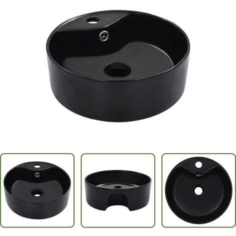 Lavabo negro -  Lavabo con rebosadero 36x13 cm cerámica negro