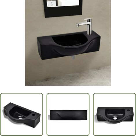 Lavabo negro -  Lavabo de cerámica con orificio de grifo/desagüe negro