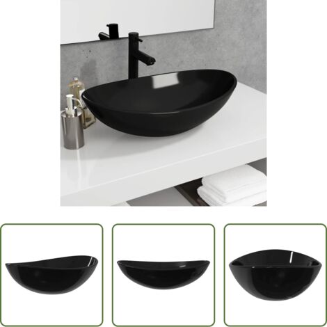 Lavabo negro -  Lavabo de vidrio templado negro 54,5x35x15,5 cm