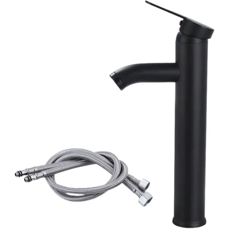 Lavabo negro mate, grifo mezclador de agua fría y caliente, grifo monomando (color: tapa negra).