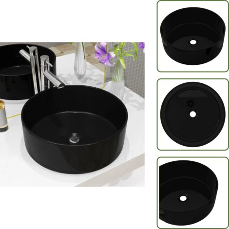 Lavabo negro - vidaXL Lavabo redondo de cerámica negro 40x15 cm - Cerámica vidriada