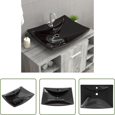 Lavabo nero - Lavabo Nero Ceramica Lusso Rettangolare Foro Trabocco Foro Rubinetto
