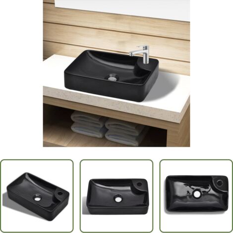 Lavabo nero -  Lavandino Bagno in Ceramica Nera con Foro per Rubinetto