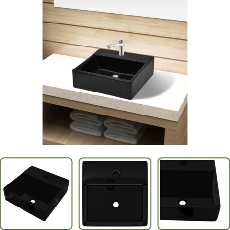 Lavabo nero - Lavandino Bagno in Ceramica Nera Quadrato con Foro per Rubinetto