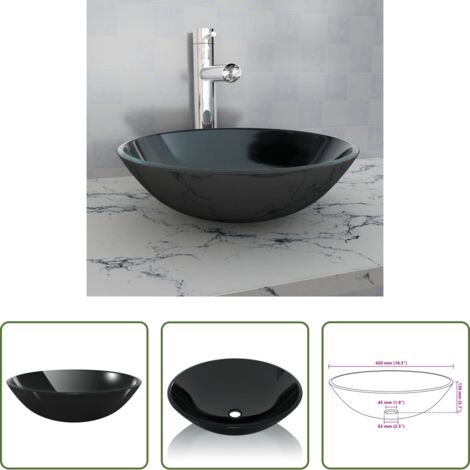 Lavabo nero -  Lavandino in Vetro Temperato 42 cm Nero