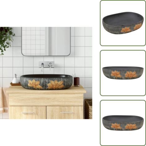 Lavabo nero - vidaXL Lavabo da Appoggio Grigio e Nero Ovale 59x40x14 cm Ceramica - Lavabo ovale