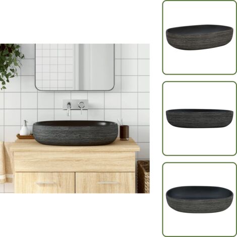Lavabo nero - vidaXL Lavabo da Appoggio Grigio e Nero Ovale 59x40x14 cm Ceramica - Lavabo ovale