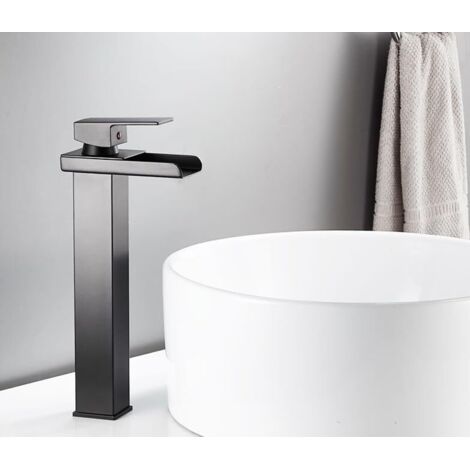 Lavabo noir bec large chaud et froid lavabo de comptoir de salle de bain robinet double trou simple sans tuyau d’entrée