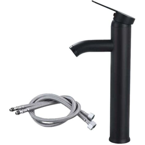 Lavabo noir mat, robinet mitigeur eau chaude et eau froide, robinet de lavabo à levier unique (couleur : noir haut)