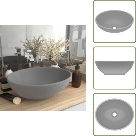 Lavabo opaco - vidaXL Lavandino Lusso Ovale Grigio Chiaro Opaco 40x33 cm in Ceramica - Lavabo per bagno