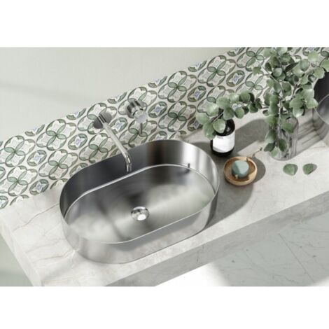 Lavabo oval à poser JUPITER 55x35x11,5 cm en acier inoxydable brossé