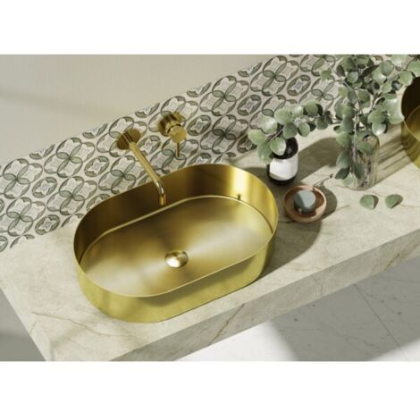 Lavabo oval à poser JUPITER 55x35x11,5 cm en acier inoxydable doré