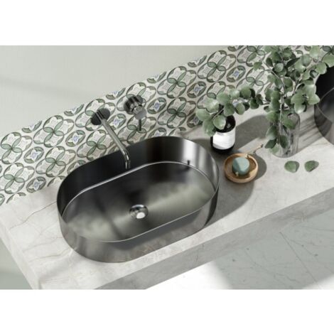 Lavabo oval à poser JUPITER 55x35x11,5 cm en acier inoxydable métallisé