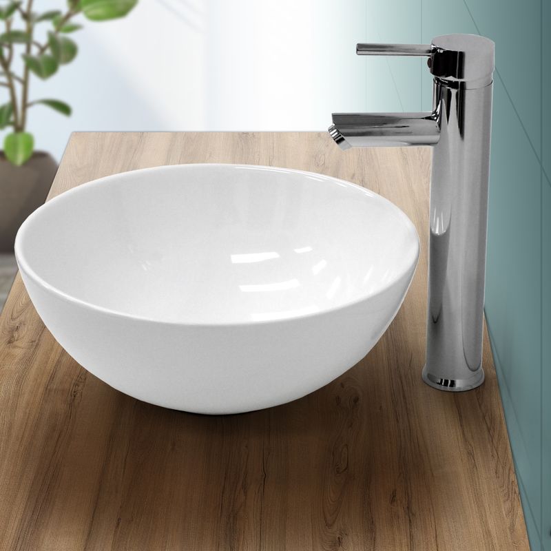 

Lavabo redondo baño cerámica pila lavamanos sobre encimera aseo Ø 320 mm blanco