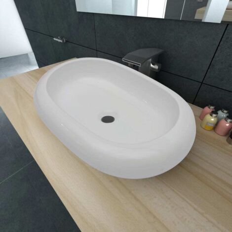 Lavabo ovalado de cerámica blanco 63x42 cm vidaXL