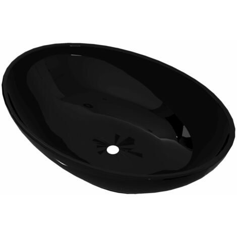 vidaXL Lavabo de Baño Aseo Lujoso de Cerámica Ovalado 40x33 cm Blanco/Negro