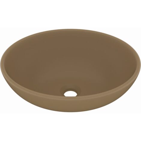 Lavabo ovalado de lujo sobre encimera, lavabo para baño, sala de cosmética, interior de casa, 40 x 33 cm, cerámica crema mate 020002672