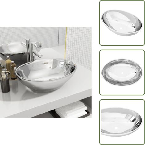 Lavabo ovalado - vidaXL Lavabo de cerámica plateado 40x33x13,5 cm - Baño elegante