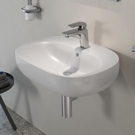 Lavabo ovale 55 cm sospeso bianco in ceramica Rak Illusion