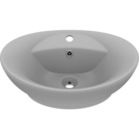 Lavabo ovale à trop-plein vasque à poser de toilette lave-mains de salle de bain salle cosmétique intérieur 58,5 x 39 cm céramique gris clair mat
