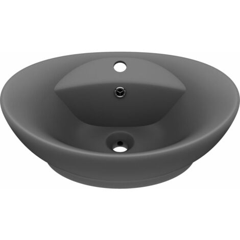 Lavabo ovale à trop-plein vasque à poser de toilette lave-mains de salle de bain salle cosmétique intérieur 58,5 x 39 cm céramique gris foncé mat