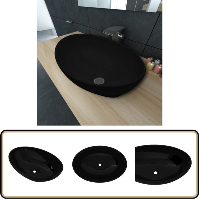 Vidaxl - Lavabo ovale Céramique 40 x 33 cm Noir - Lavabo Ovale - Lavabo Céramique - Lavabo Salle De Bain - Meuble Lavabo - Robinet Lavabo
