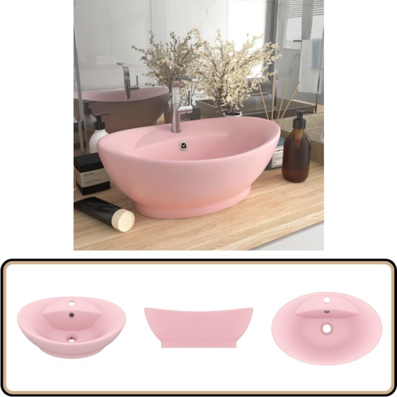 Vidaxl - Lavabo ovale de luxe à trop-plein Rose mat 58,5x39 cm Céramique - Lavabo Ovale - Lavabo Céramique - Lavabo Rose - Lavabo Salle De Bain