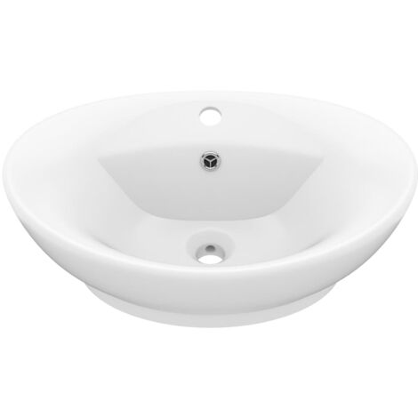 Lavabo ovale de luxe à trop-plein vasque à poser de toilette lave-mains de salle de bain maison intérieur 58,5 x 39 cm céramique blanc mat