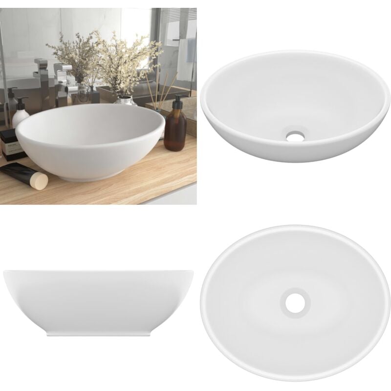 Lavabo ovale de luxe Blanc mat 40x33 cm Céramique - Lavabo Ovale - Lavabo Blanc - Lavabo Céramique - Lavabo Salle De Bain - Meuble Salle De Bain