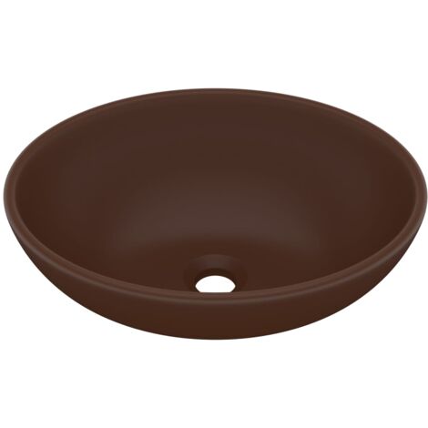 Lavabo ovale de luxe vasque à poser de toilette lave-mains de salle de bain cuisine maison intérieur 40 x 33 cm céramique marron foncé mat