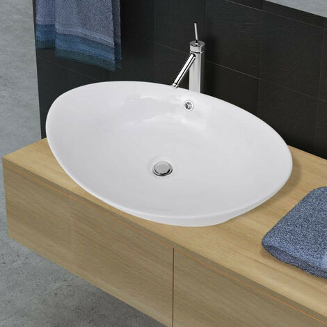 Lavabo ovale en céramique avec trop plein 59 x 38,5 cm