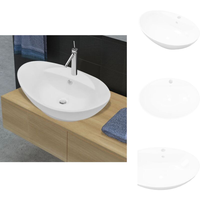 Vidaxl - Lavabo ovale en céramique avec trou de robinet - Lave-mains Oval - Lavabo Céramique - Lavabo Salle De Bain - Meuble Lavabo - Vasque Blanche