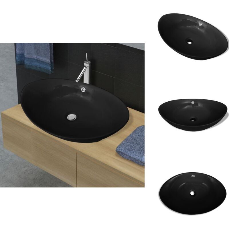 Vidaxl - Lavabo ovale en céramique noir avec trop plein 59 x 38,5 cm - Lavabo Ovale - Lavabo Céramique - Lavabo Noir - Lavabo Salle De Bain - Robinet
