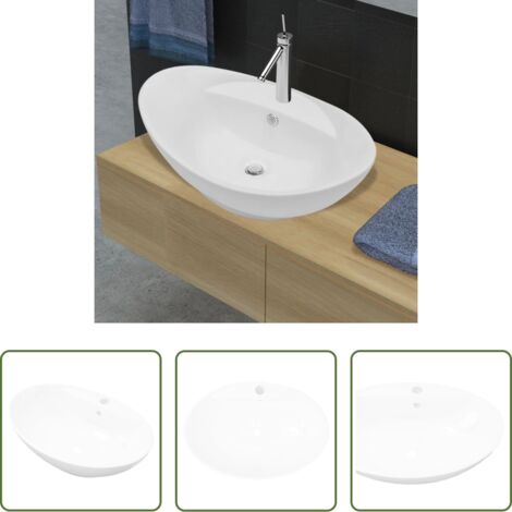 Lavabo ovale -  Lavabo Ceramica Lusso Ovale Foro di Scarico e Foro Rubinetto