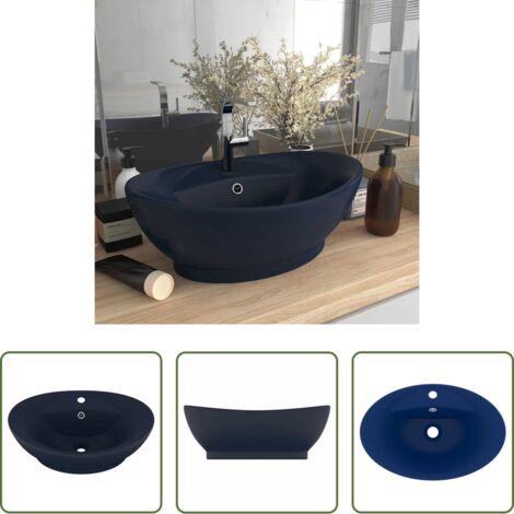 Lavabo ovale -  Lavabo con Troppopieno Ovale Blu Scuro Opaco 58,5x39cm Ceramica