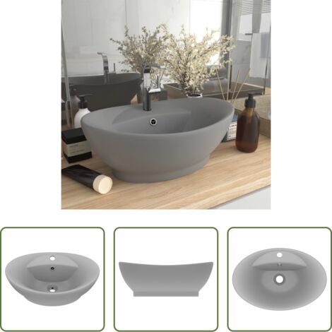 Lavabo ovale -  Lavabo con Troppopieno Ovale Turchese Grigio 58,5x39 cm Ceramica