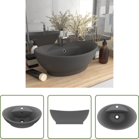 Lavabo ovale -  Lavabo Troppopieno Ovale Grigio Scuro Opaco 58,5x39cm Ceramica