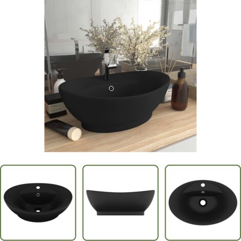 Lavabo ovale -  Lavandino con Troppopieno Ovale Nero Opaco 58,5x39cm Ceramica