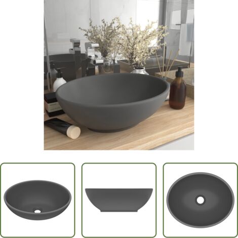 Lavabo ovale -  Lavandino Lusso Ovale Grigio Scuro Opaco 40x33 cm in Ceramica
