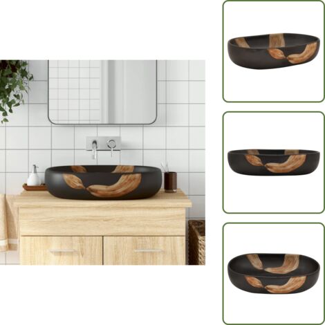 Lavabo ovoidale - vidaXL Lavabo da Appoggio Nero Ovale 59x40x14 cm Ceramica - Lavabo per bagno