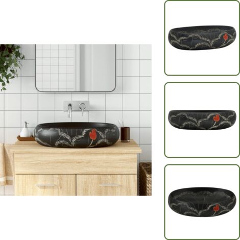 Lavabo ovoidale - vidaXL Lavabo da Appoggio Nero Ovale 59x40x15 cm Ceramica - Lavabo per bagno