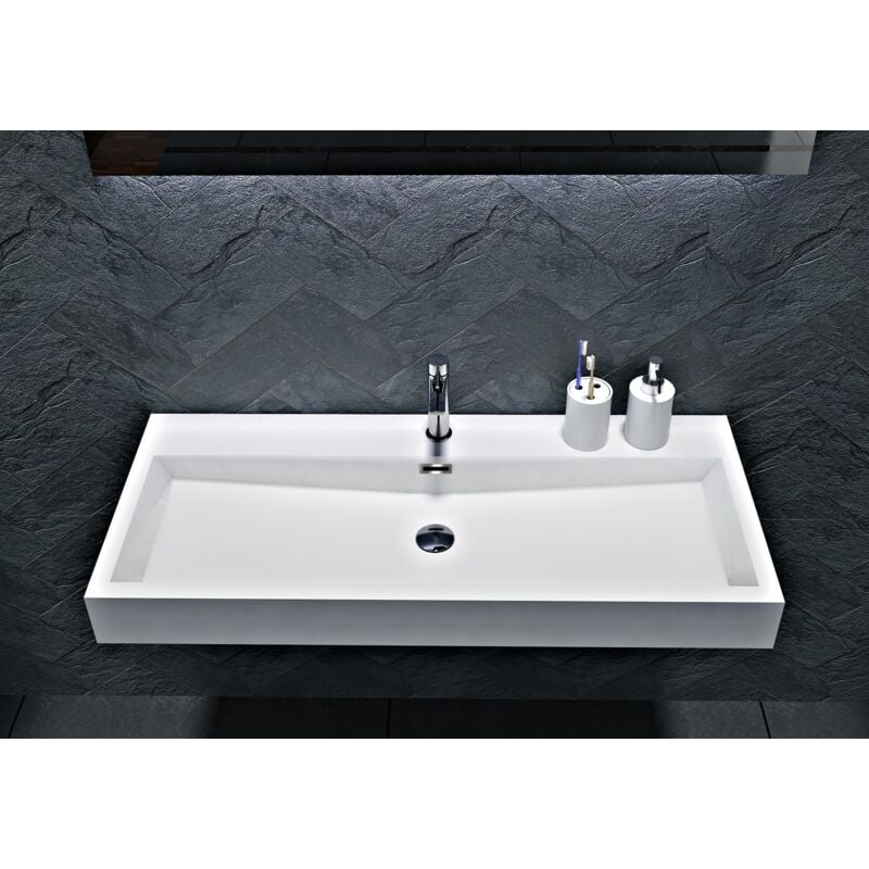 

Lavabo para apoyar o suspender en mármol fundido BS6002 - blanco - 76,5 cm y 100 cm:100 cm - con orificio para grifo