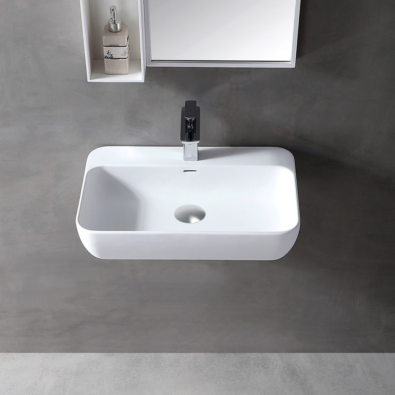 Lavabo suspendido o en encimera TWG201 en Solid Stone - blanco mate - 60 x 40 x 14 cm