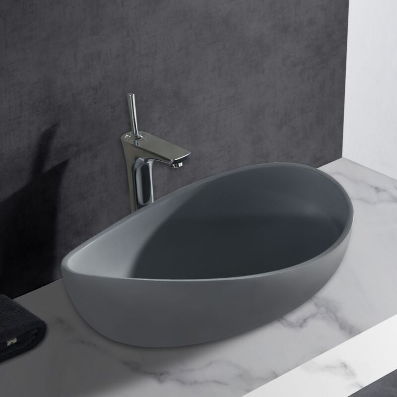 

Lavabo para apoyar Wave PB2001B de piedra sólida (Solid Stone) - 60 x 37 x 21 cm - color opcional:Sin adicional. abertura, Gris mate