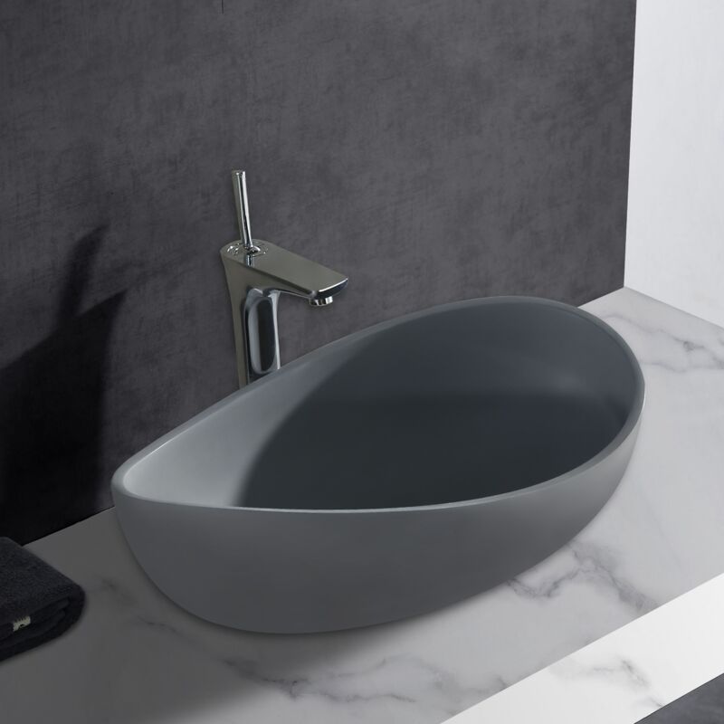 

Lavabo para apoyar Wave PB2001B de piedra sólida (Solid Stone) - 60 x 37 x 21 cm - color opcional:Con adicional. Cubierta en gris, Gris mate