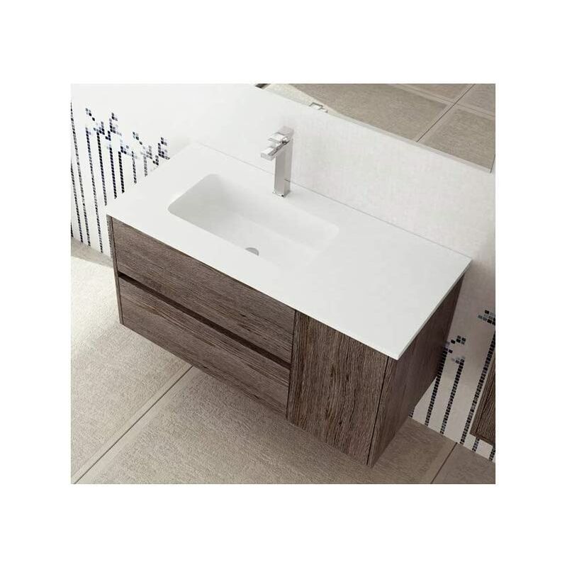 

Lavabo Para Baño Solid Surface Blanco Con El Seno Desplazado A La Derecha Ampliado De 80Cm 121X46Cm