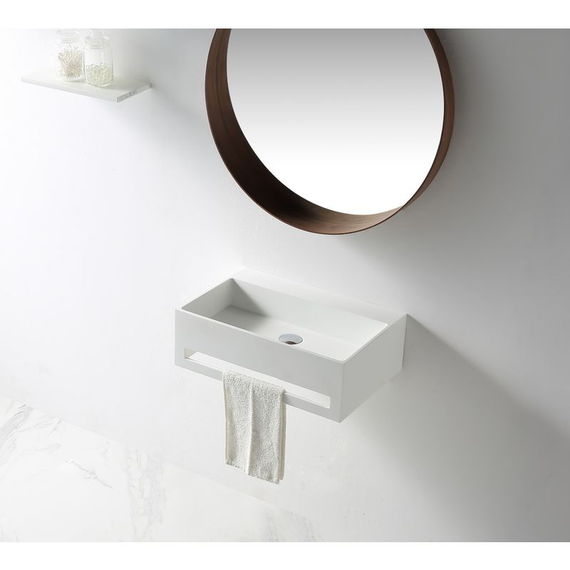 Lavabo de encimera TWG02 de resina mineral Solid Stone con toallero integrado - 60 x 40 x 20 cm