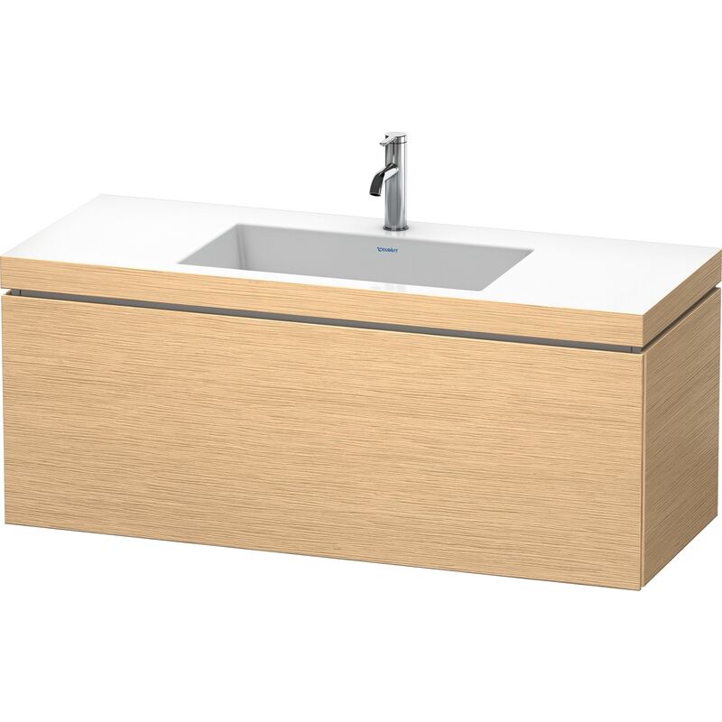 

Lavabo para muebles Duravit L-Cube c-bonded con base, colgante, 120x48 cm, 1 extraíble, sin rebosadero, 1 agujero para grifo, color: Roble cepillado